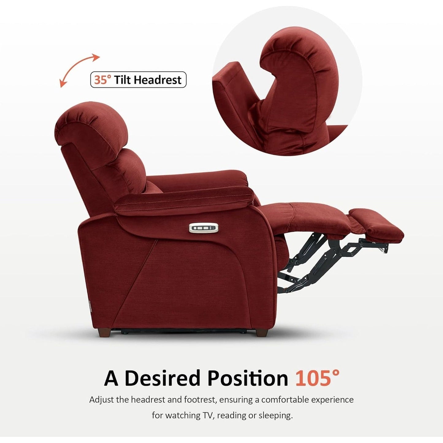 Fauteuil inclinable électrique MCombo Zero Wall-Hugger avec appui-tête réglable, idéal pour les petits espaces et les camping-cars, tissu ST257