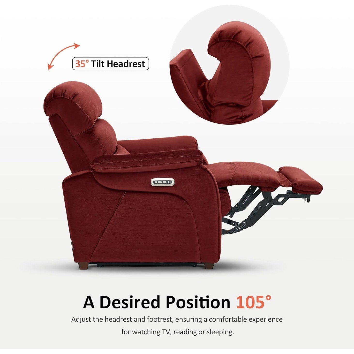 Fauteuil inclinable électrique MCombo Zero Wall-Hugger avec appui-tête réglable, idéal pour les petits espaces et les camping-cars, tissu ST257