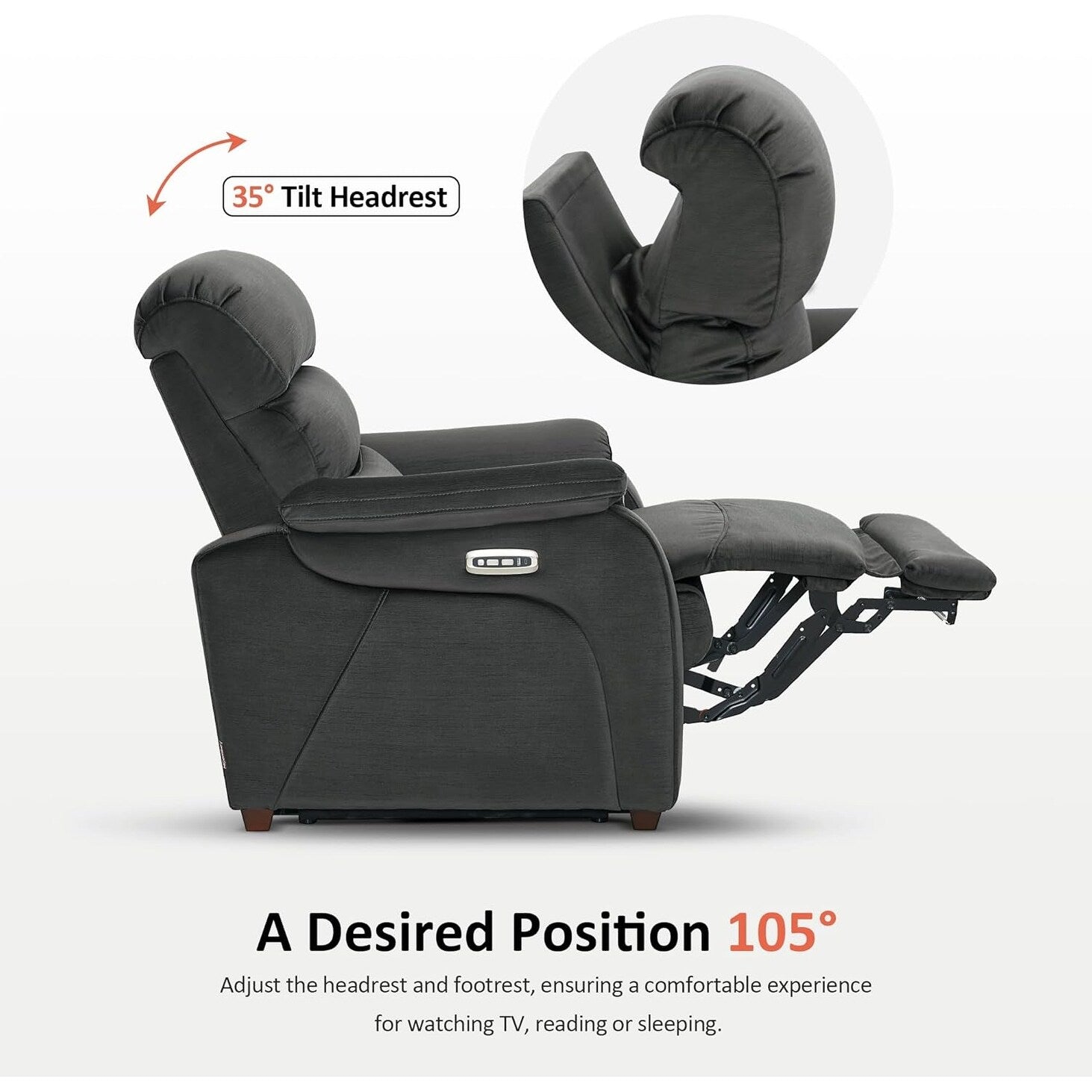 Fauteuil inclinable électrique MCombo Zero Wall-Hugger avec appui-tête réglable, idéal pour les petits espaces et les camping-cars, tissu ST257