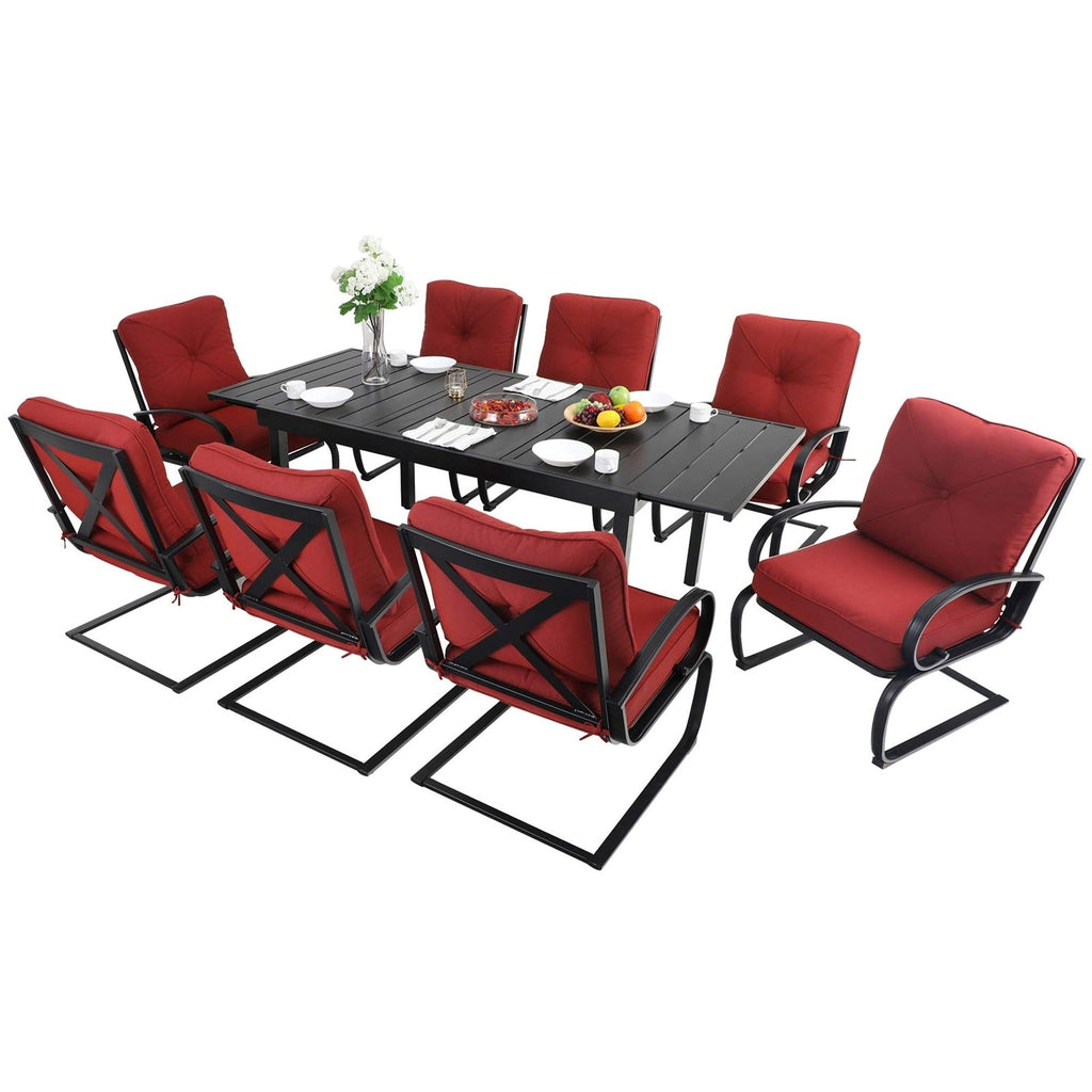 Ensemble de salle à manger d'extérieur 7/9 pièces, 6/8 chaises à ressort avec coussin, 1 rectangulaire
