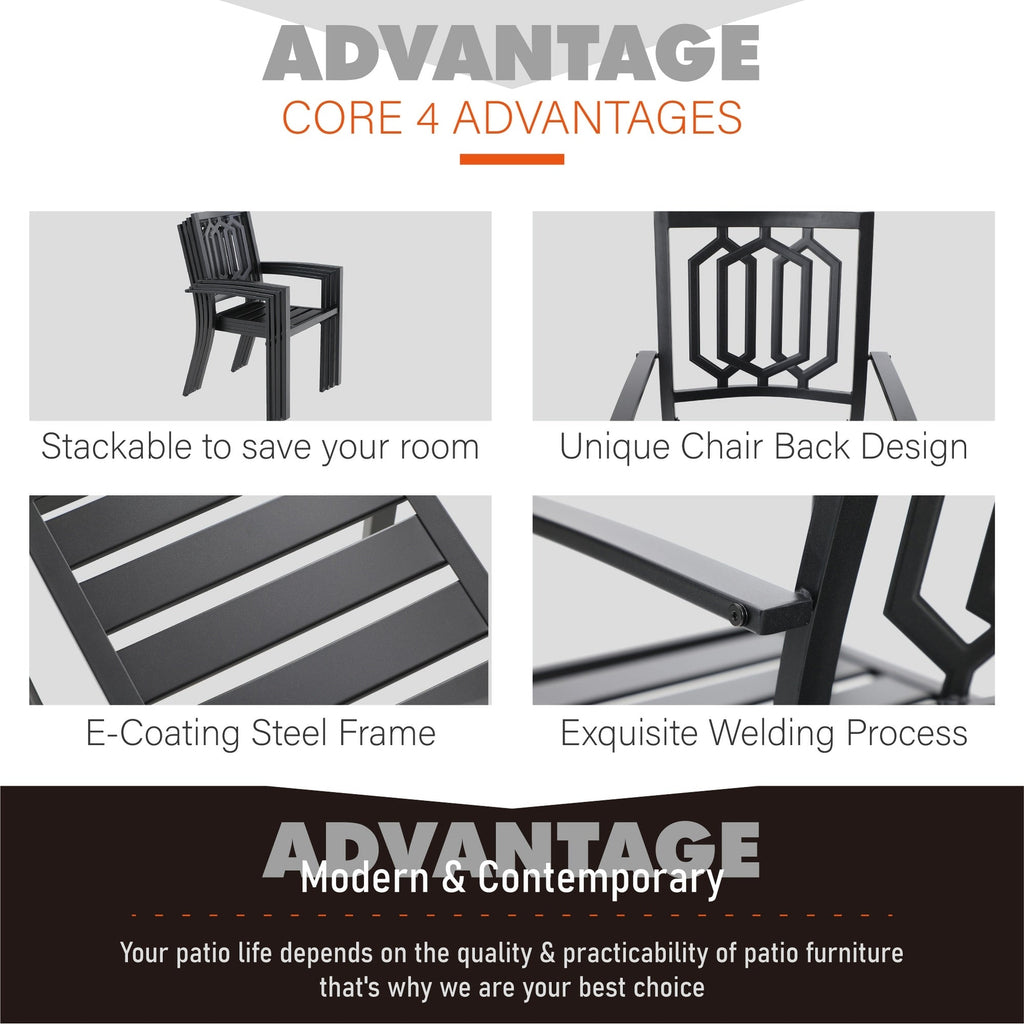 Ensemble de salle à manger d'extérieur MAISON ARTS avec chaises empilables en acier et table extensible