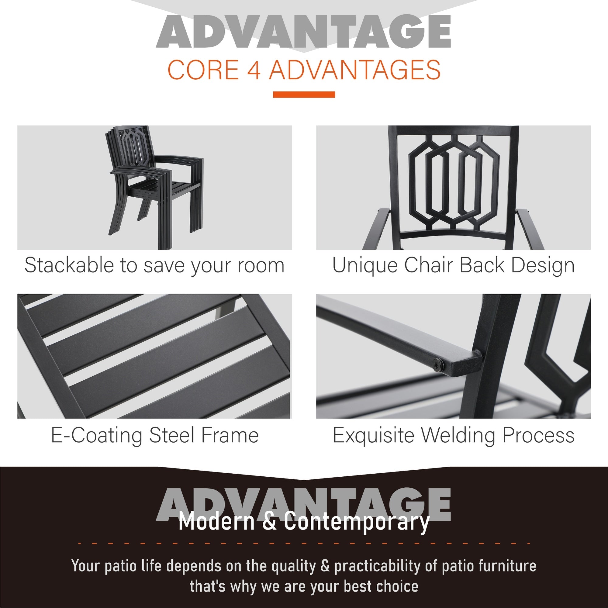 Ensemble de salle à manger d'extérieur MAISON ARTS avec chaises empilables en acier et table extensible