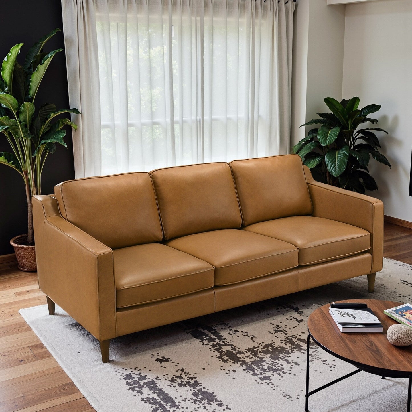 Canapés Madeline Mid-Century Modern Furniture en cuir véritable couleur cognac
