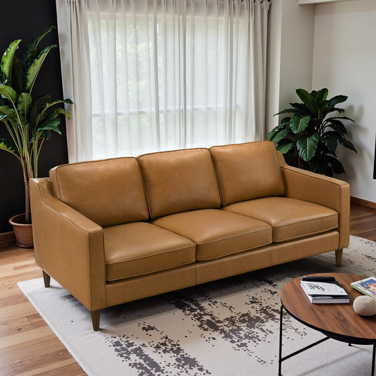 Canapés Madeline Mid-Century Modern Furniture en cuir véritable couleur cognac