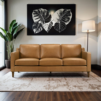 Canapés Madeline Mid-Century Modern Furniture en cuir véritable couleur cognac