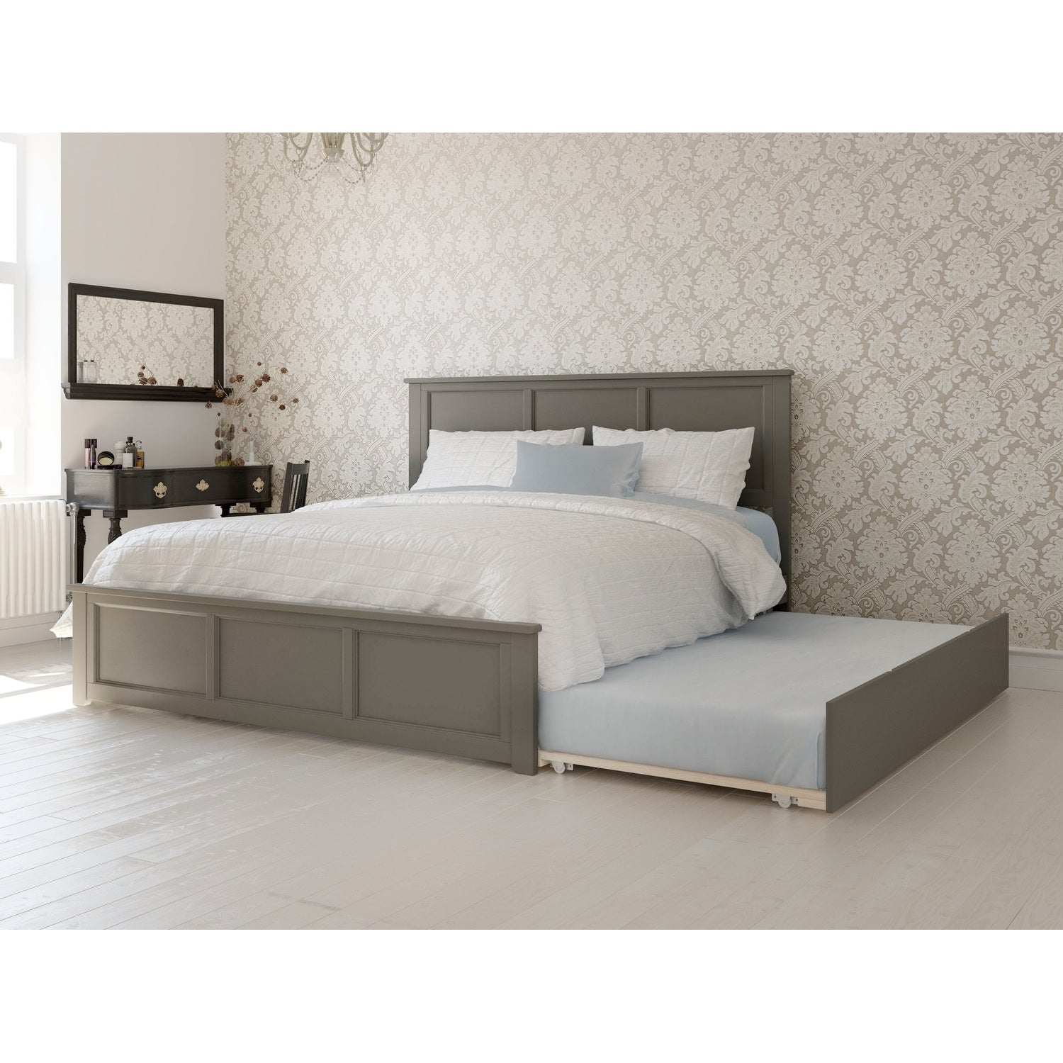 Lit plateforme AFI Madison avec pied de lit et lit gigogne assortis