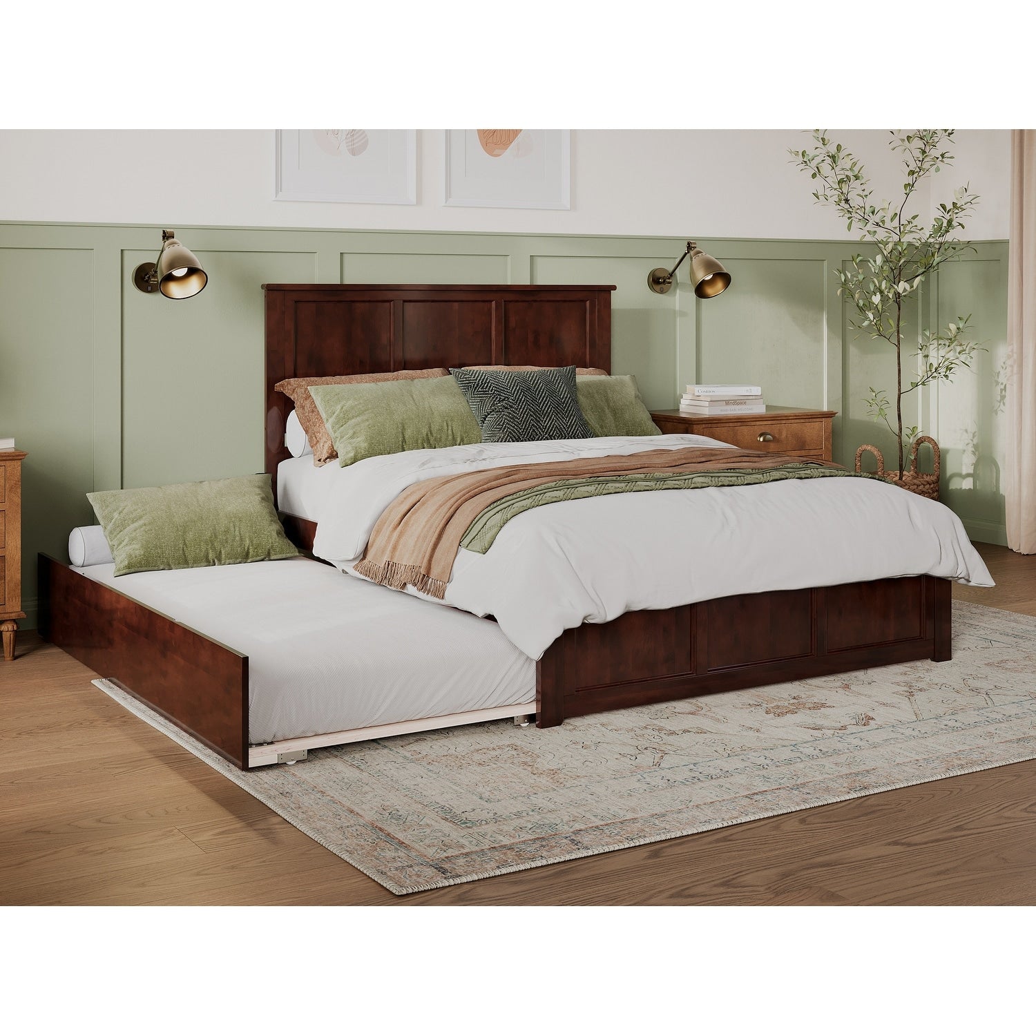 Lit plateforme AFI Madison avec pied de lit et lit gigogne assortis