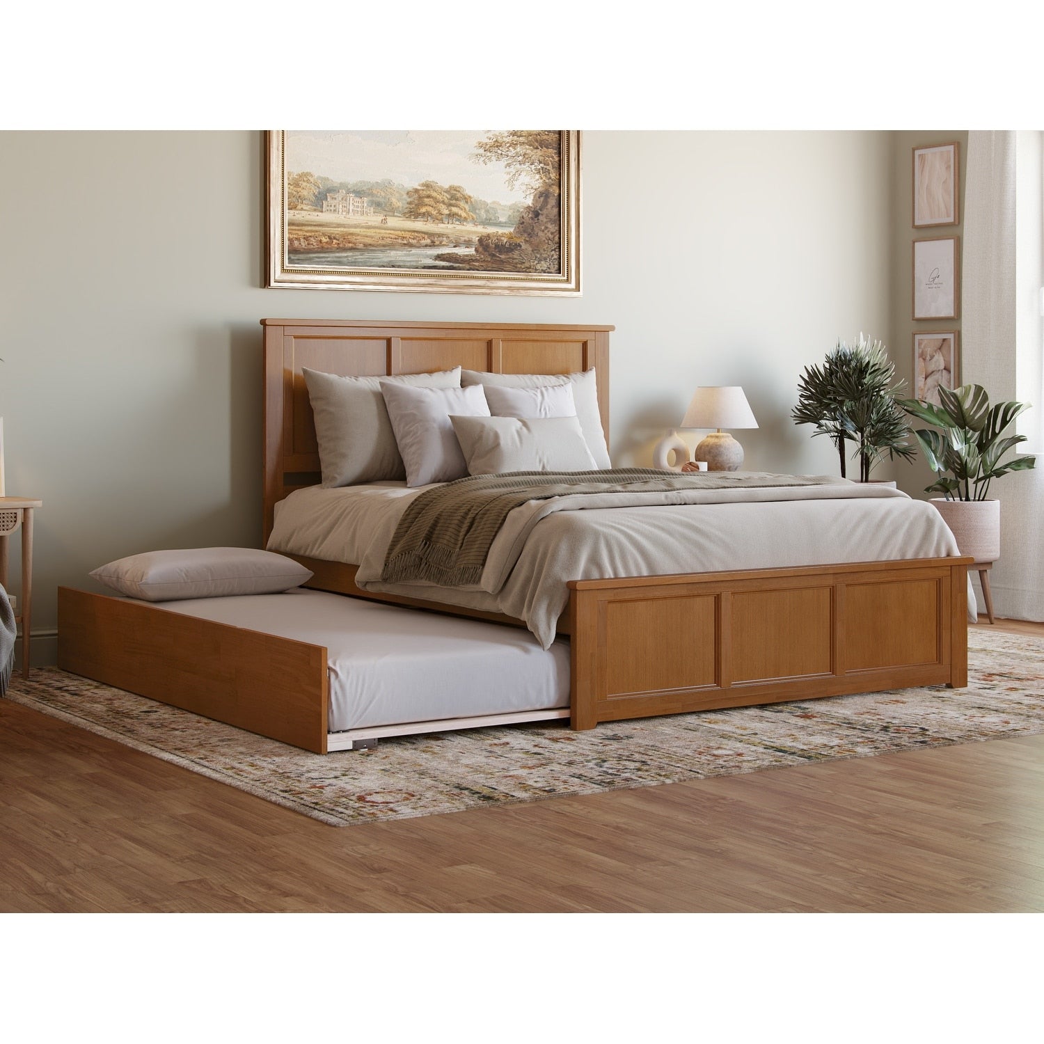 Lit plateforme AFI Madison avec pied de lit et lit gigogne assortis