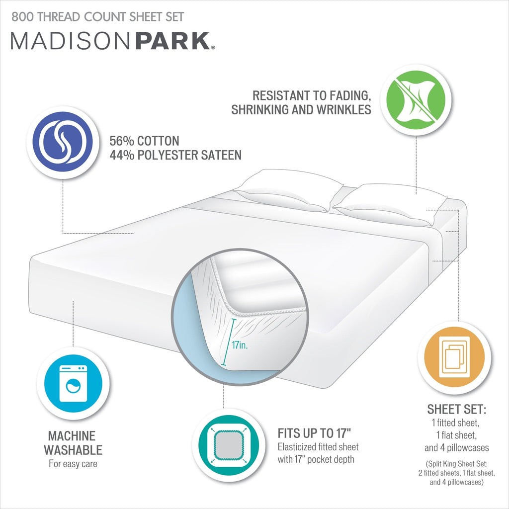 Parure de draps Madison Park en satin de coton mélangé 800 fils