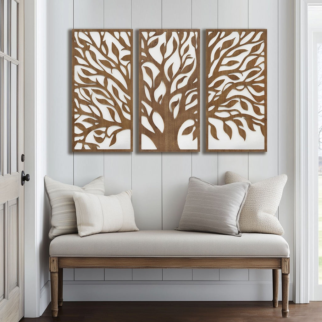 Ensemble de décoration murale en bois bicolore avec motifs botaniques de bouleau et palmiers de Madison Park
