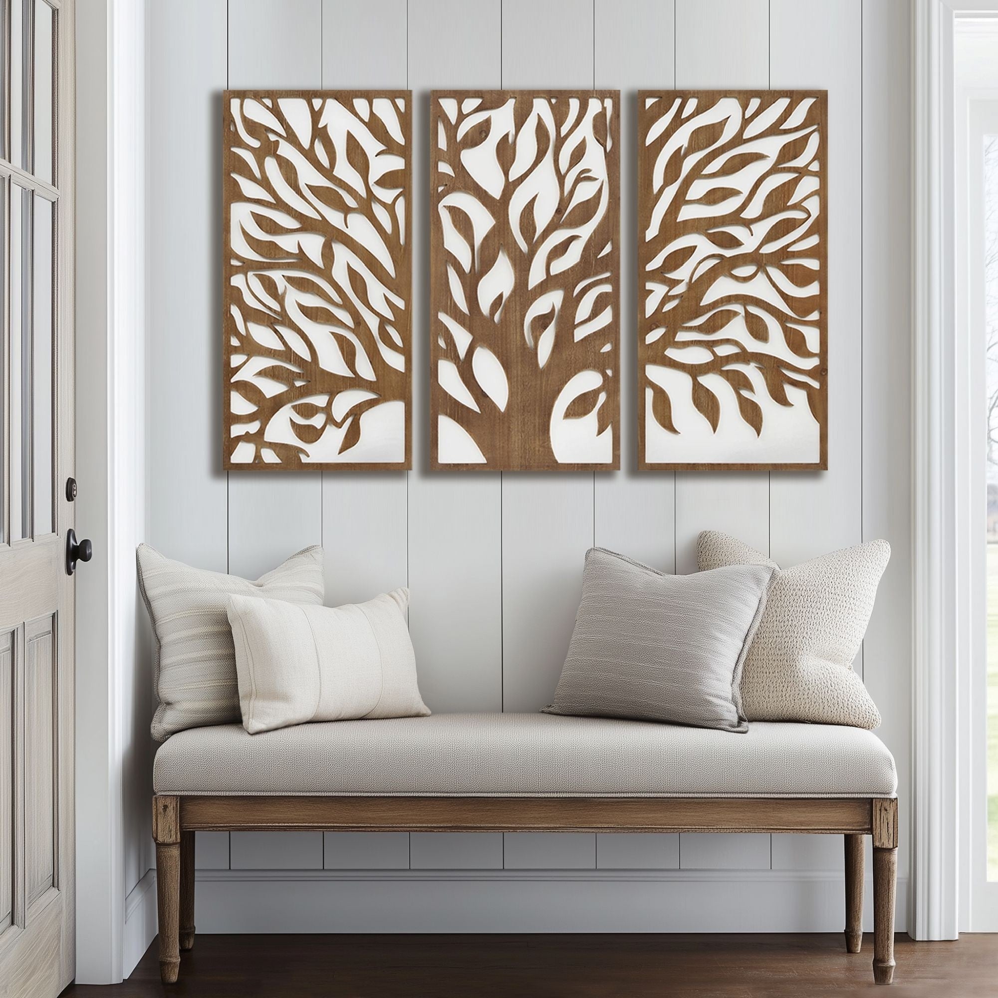 Ensemble de décoration murale en bois bicolore avec motifs botaniques de bouleau et palmiers de Madison Park