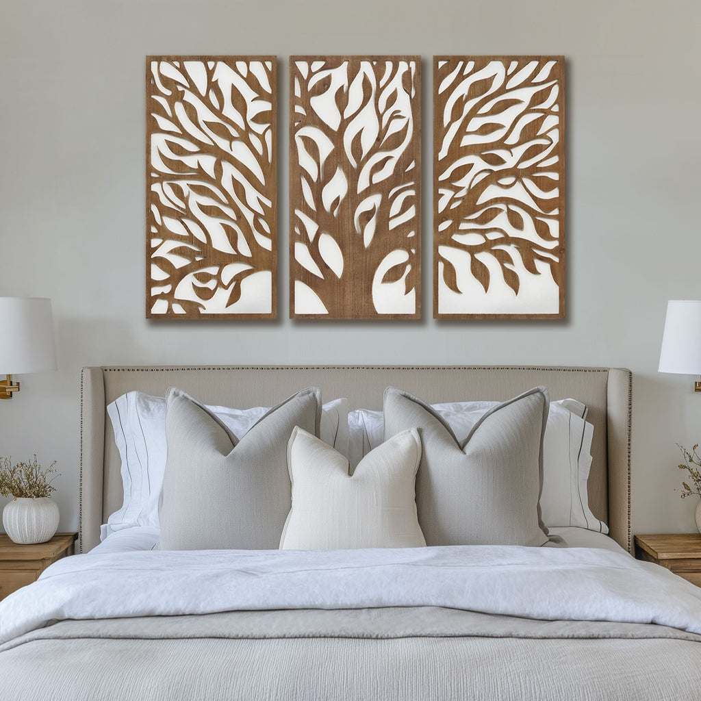Ensemble de décoration murale en bois bicolore avec motifs botaniques de bouleau et palmiers de Madison Park