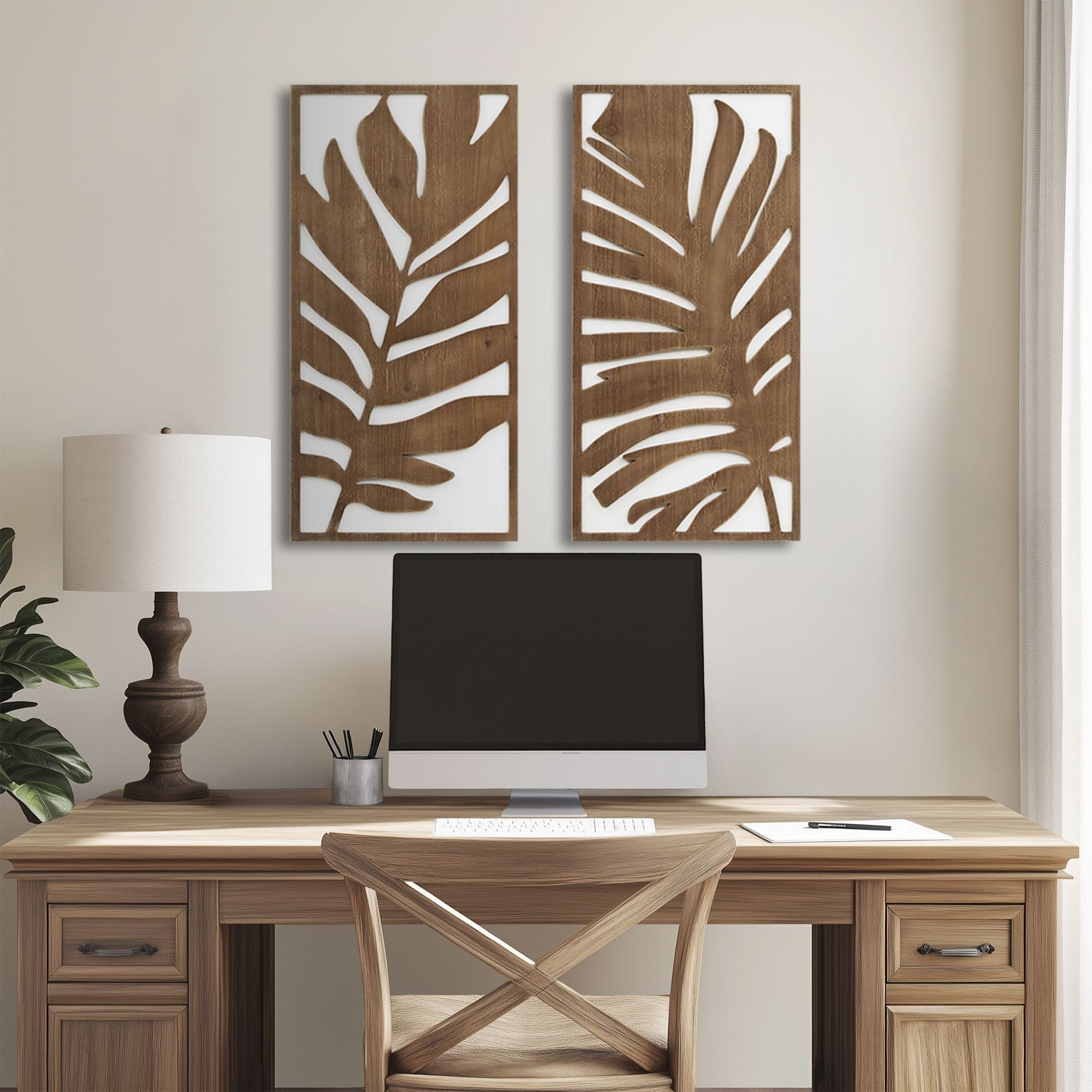 Ensemble de décoration murale en bois bicolore avec motifs botaniques de bouleau et palmiers de Madison Park