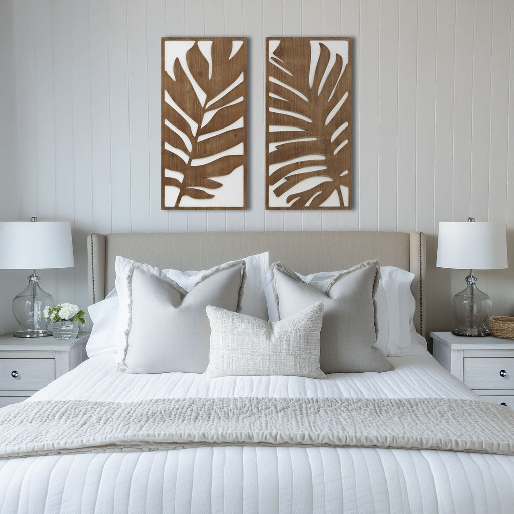 Ensemble de décoration murale en bois bicolore avec motifs botaniques de bouleau et palmiers de Madison Park