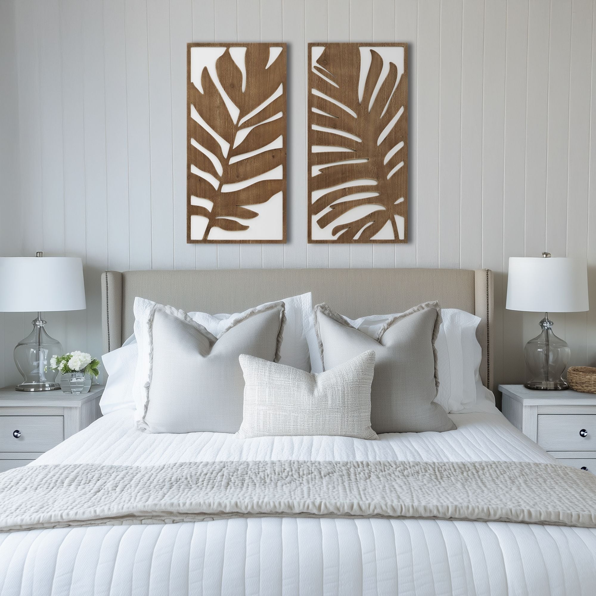 Ensemble de décoration murale en bois bicolore avec motifs botaniques de bouleau et palmiers de Madison Park