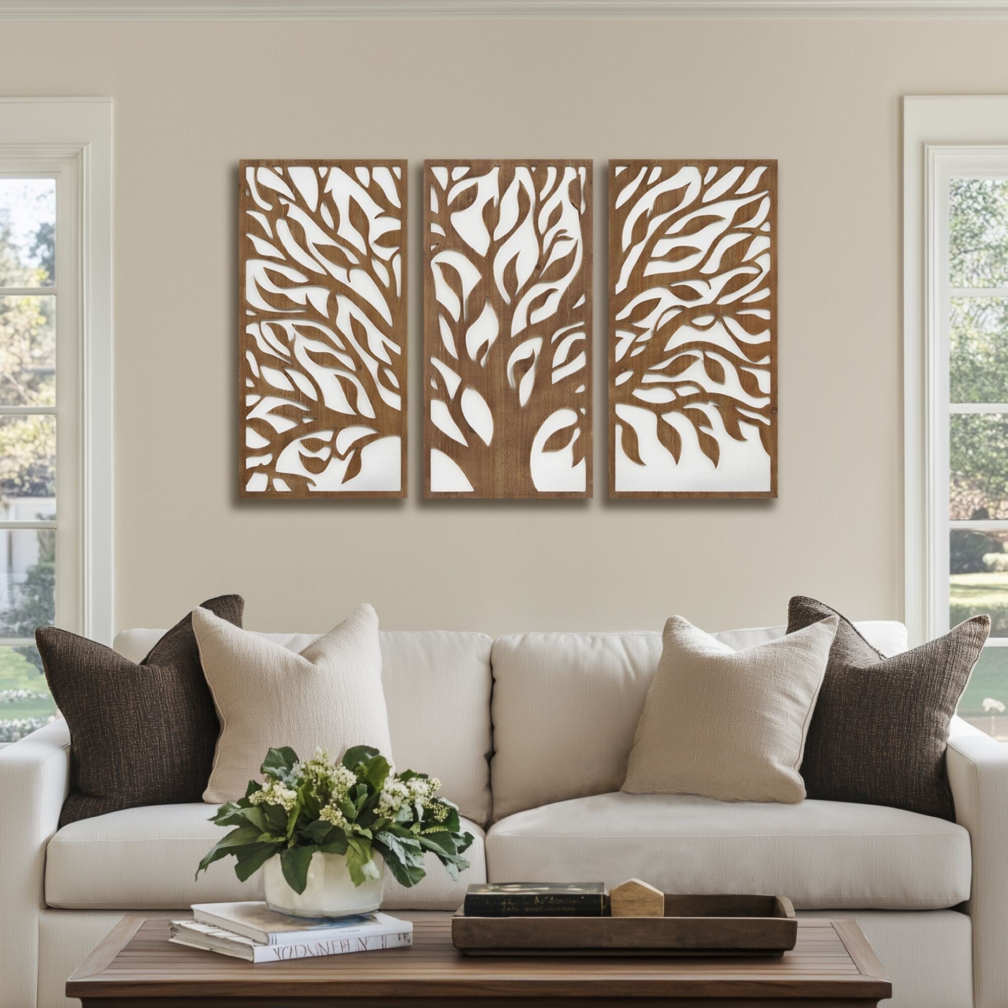 Ensemble de décoration murale en bois bicolore avec motifs botaniques de bouleau et palmiers de Madison Park