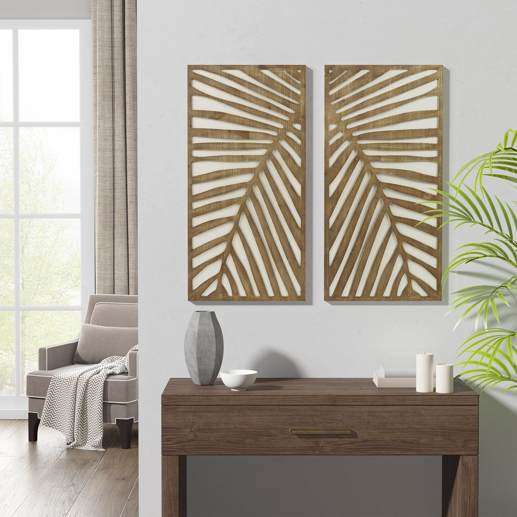 Ensemble de décoration murale en bois bicolore avec motifs botaniques de bouleau et palmiers de Madison Park