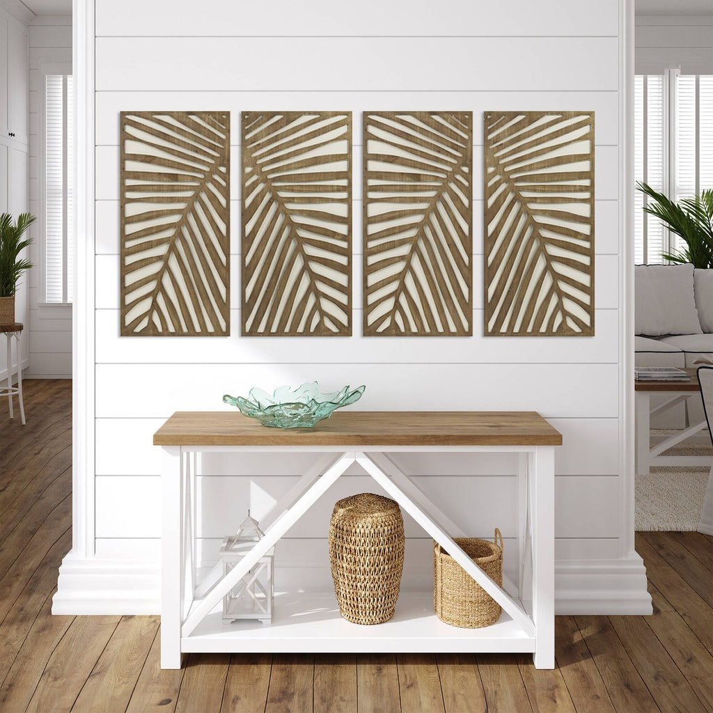 Ensemble de décoration murale en bois bicolore avec motifs botaniques de bouleau et palmiers de Madison Park
