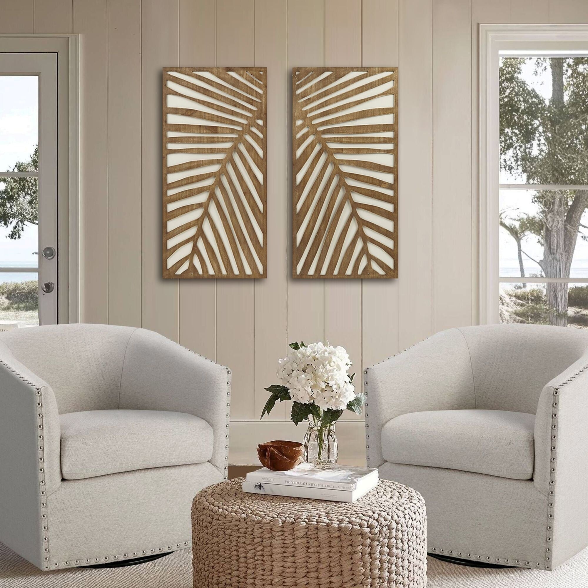 Ensemble de décoration murale en bois bicolore avec motifs botaniques de bouleau et palmiers de Madison Park