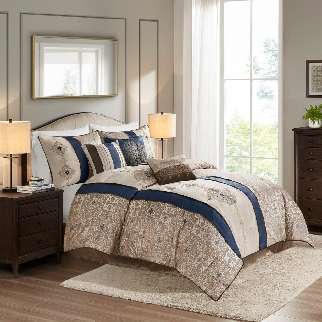 Parure de lit Madison Park Blaine 7 pièces en jacquard avec coussins décoratifs