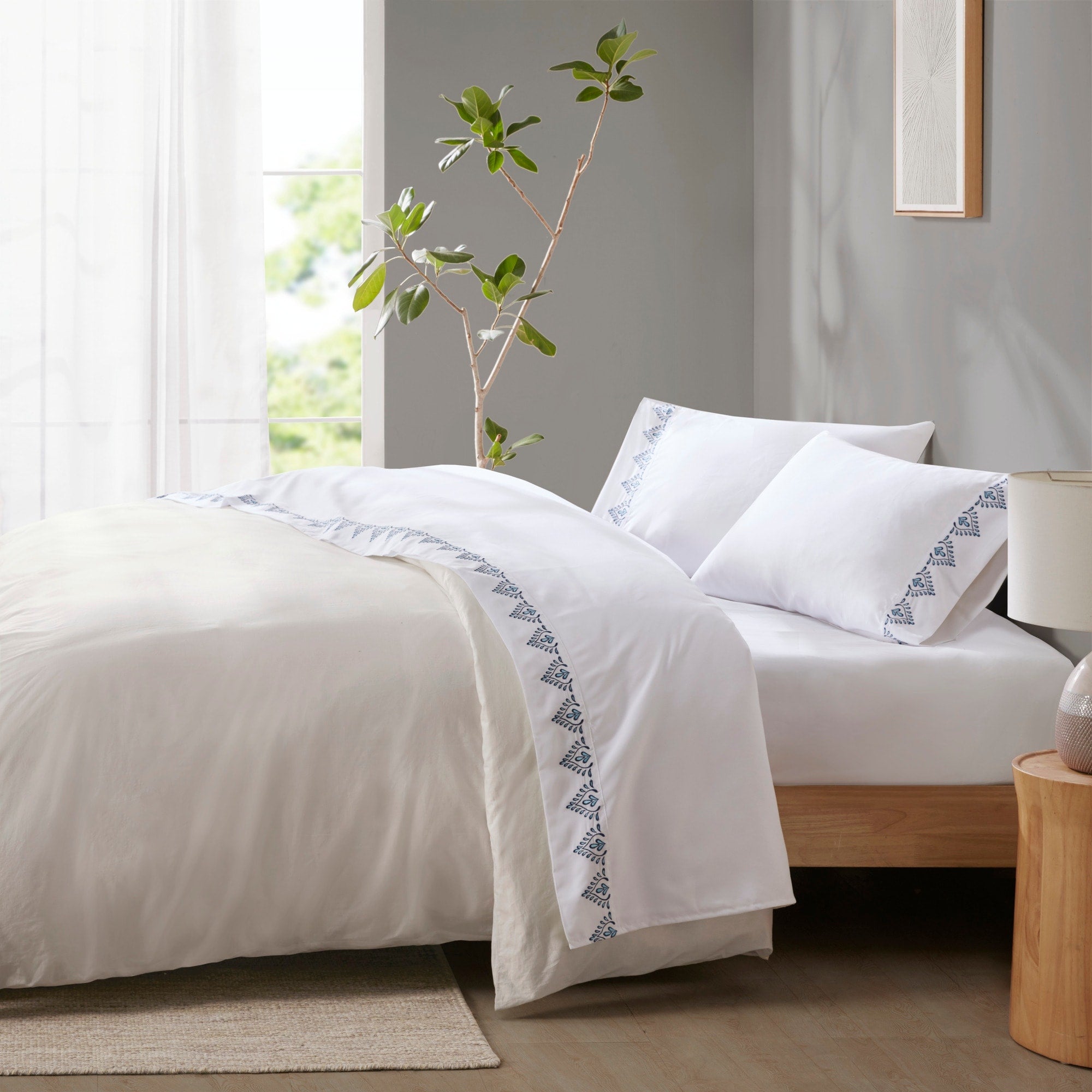 Ensemble de draps 4 pièces en microfibre brodée Madison Park