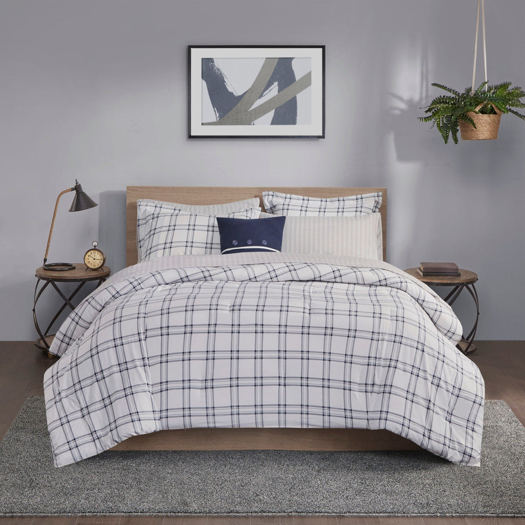 Parure de lit réversible Madison Park Essentials Paton bleu marine avec draps