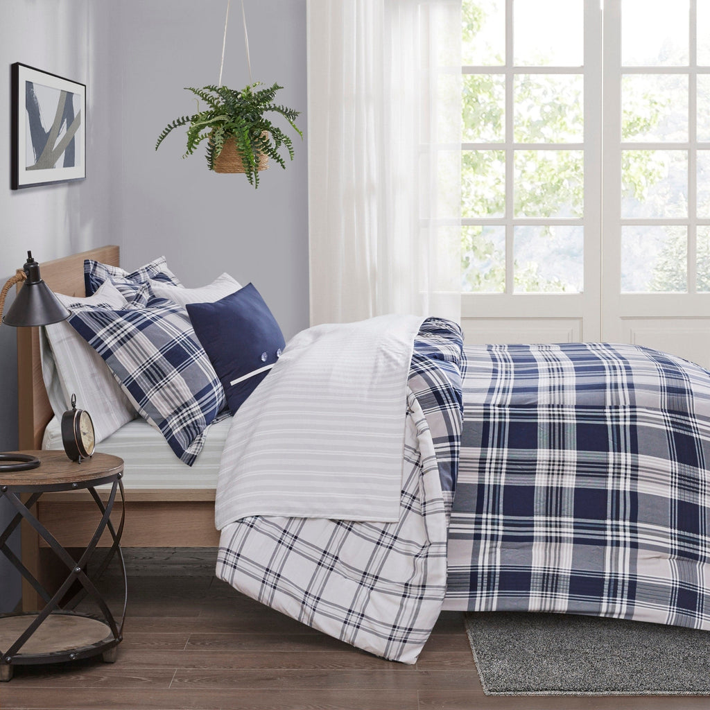Parure de lit réversible Madison Park Essentials Paton bleu marine avec draps