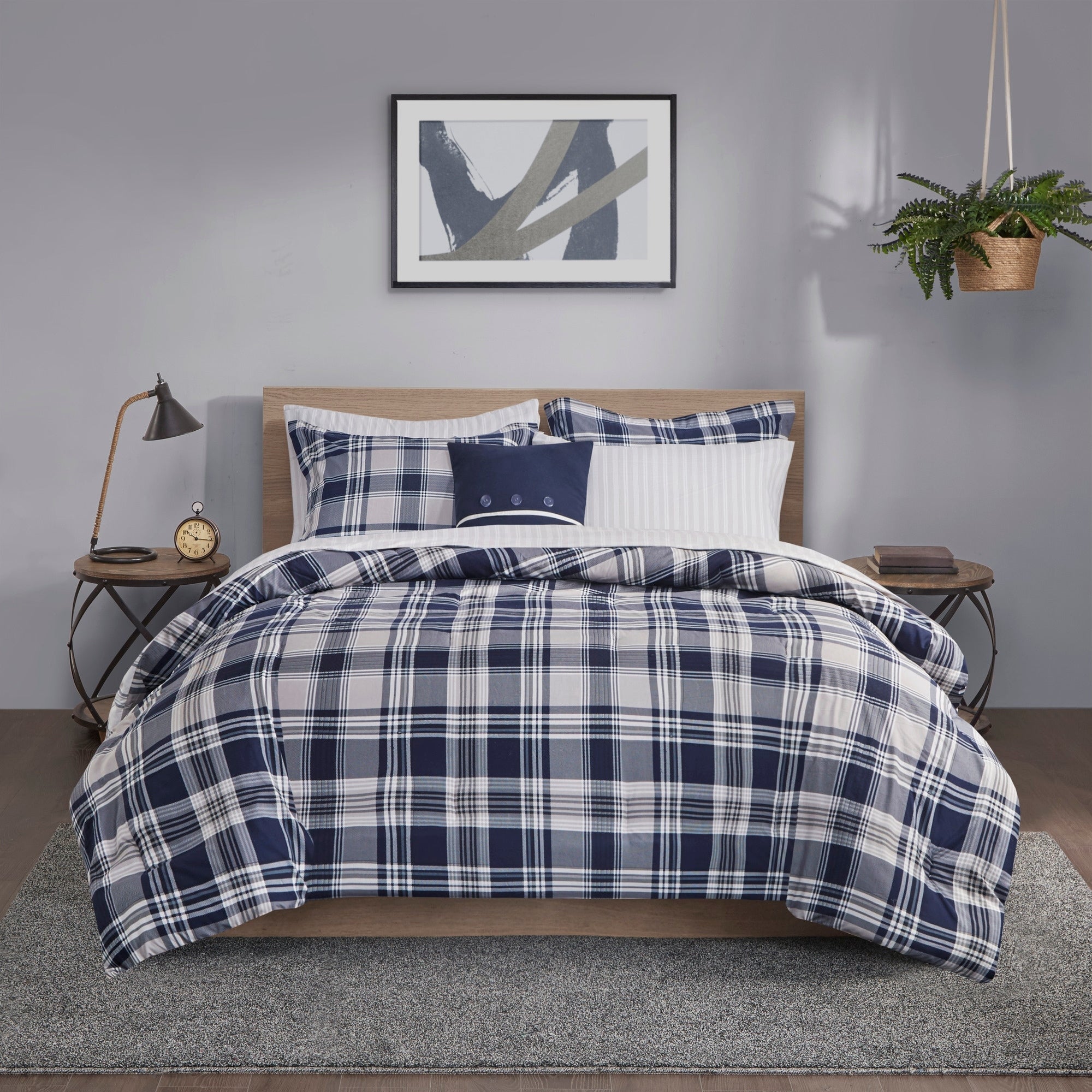 Parure de lit réversible Madison Park Essentials Paton bleu marine avec draps