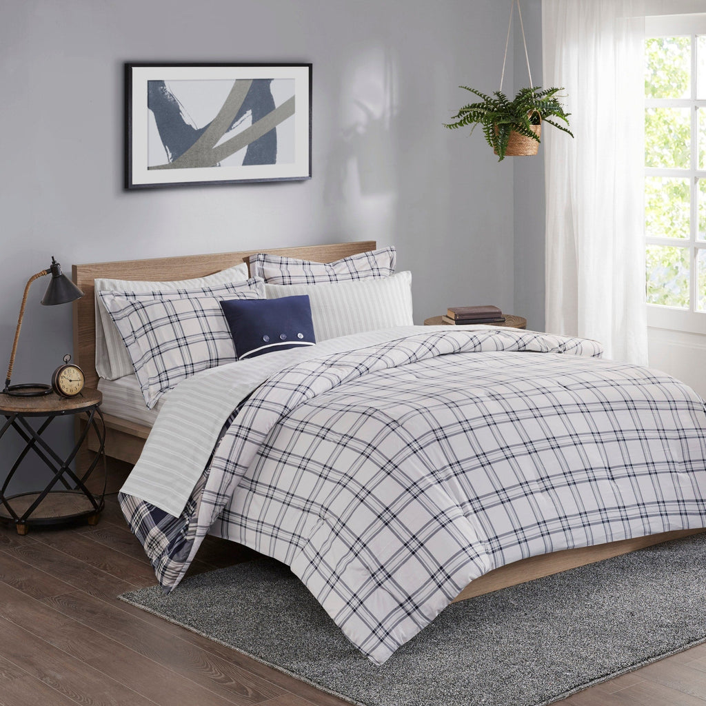 Parure de lit réversible Madison Park Essentials Paton bleu marine avec draps