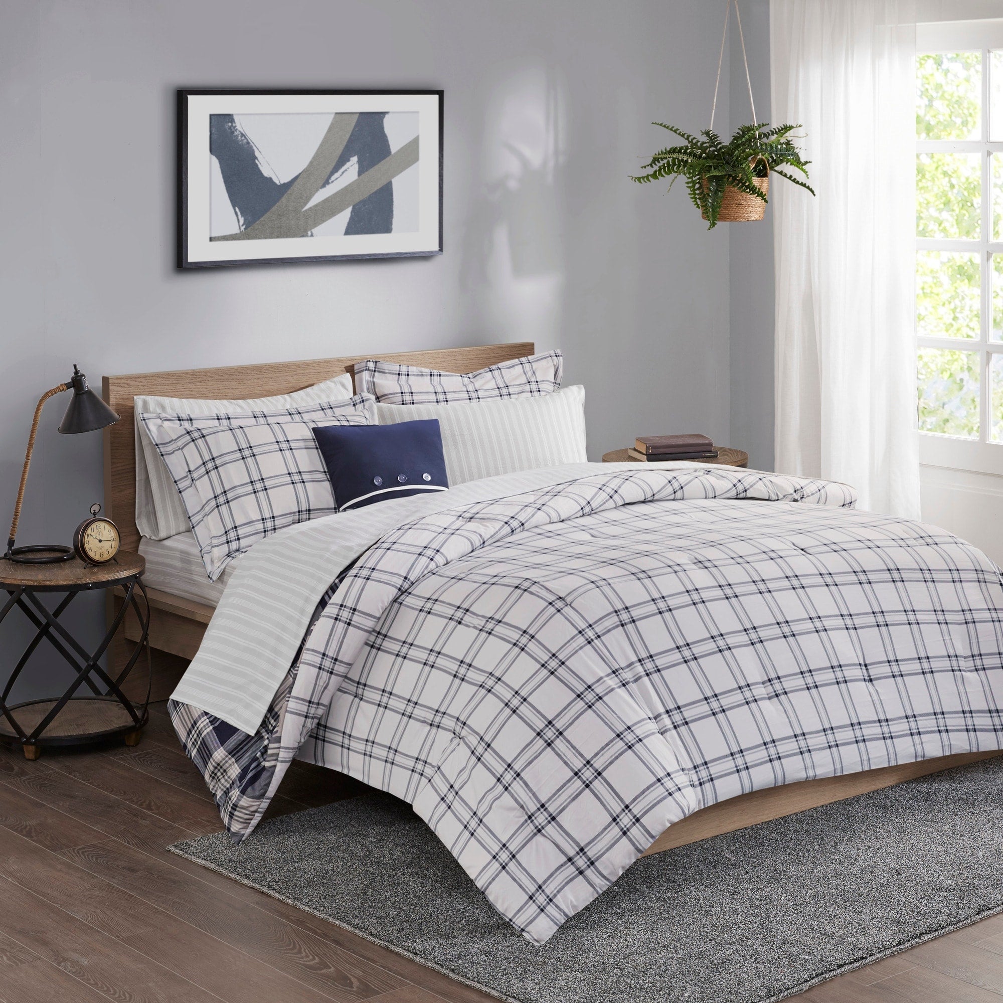Parure de lit réversible Madison Park Essentials Paton bleu marine avec draps