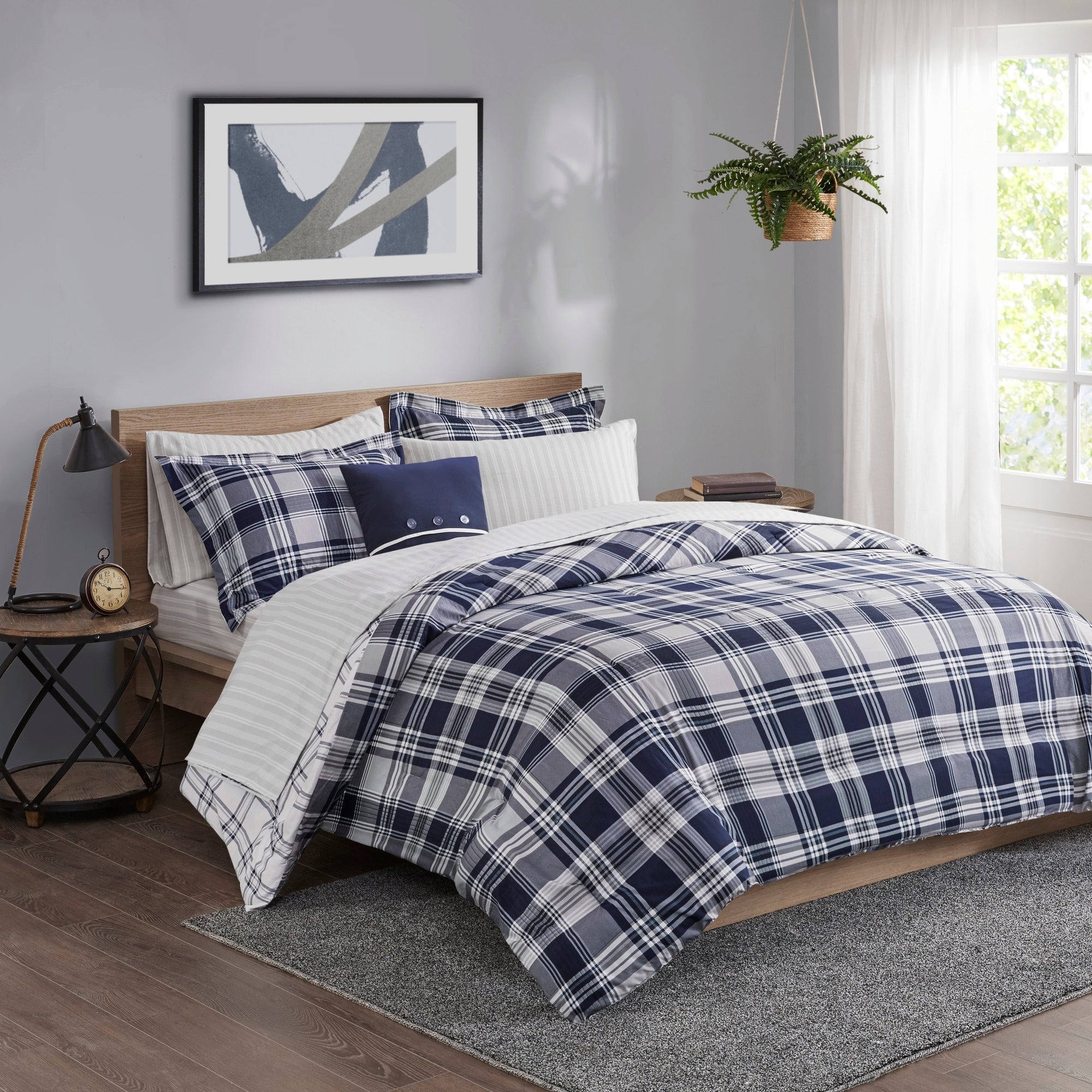 Parure de lit réversible Madison Park Essentials Paton bleu marine avec draps