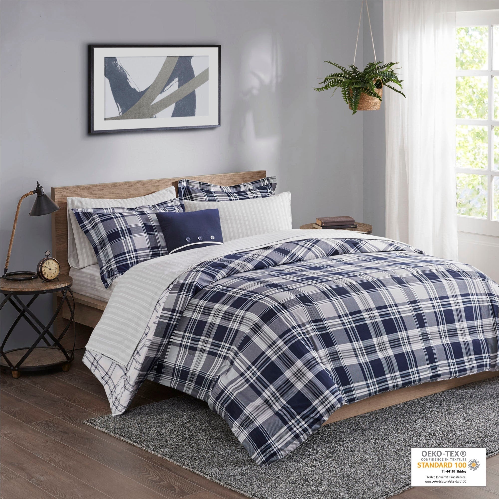 Parure de lit réversible Madison Park Essentials Paton bleu marine avec draps