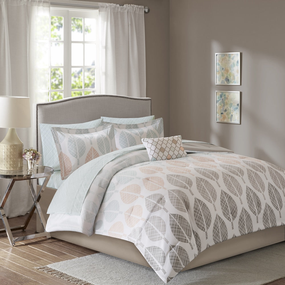 Parure de lit Madison Park Essentials Pelham Bay corail/vert avec draps en coton