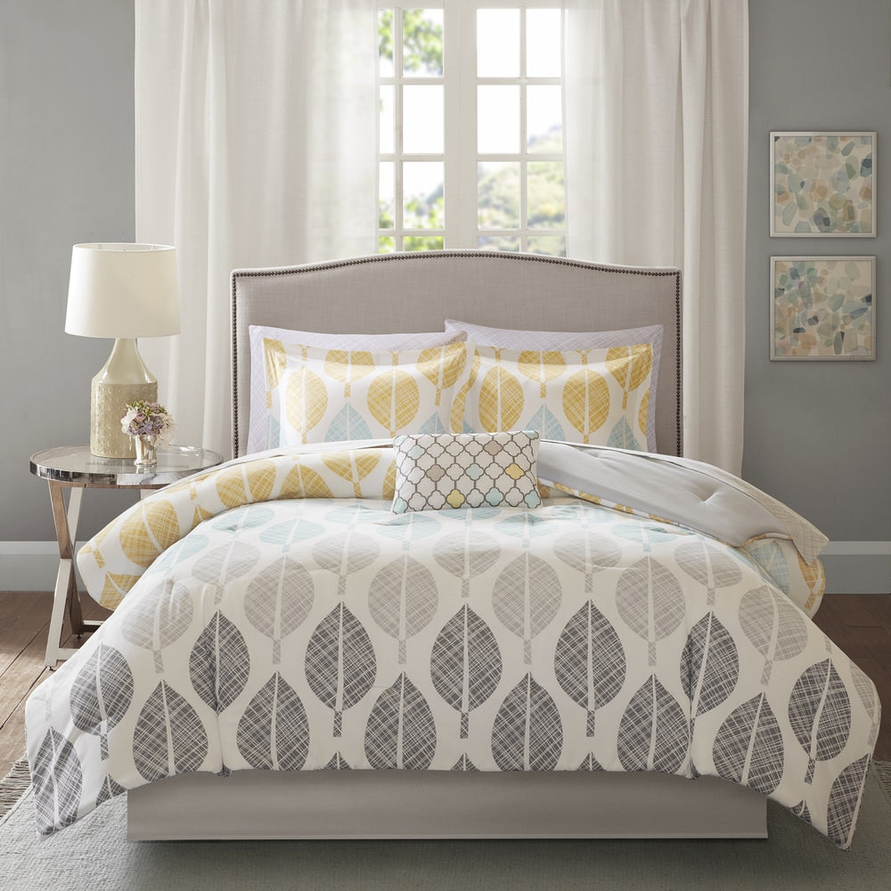 Parure de lit Madison Park Essentials Pelham Bay jaune/aqua 9 pièces avec draps en coton