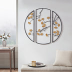 Ensemble de 3 décorations murales en métal à motifs de feuilles de ginkgo dorées de Madison Park