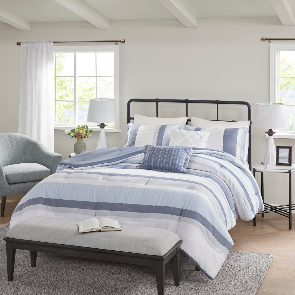 Parure de lit Madison Park Levi's bleu/naturel 5 pièces en jacquard