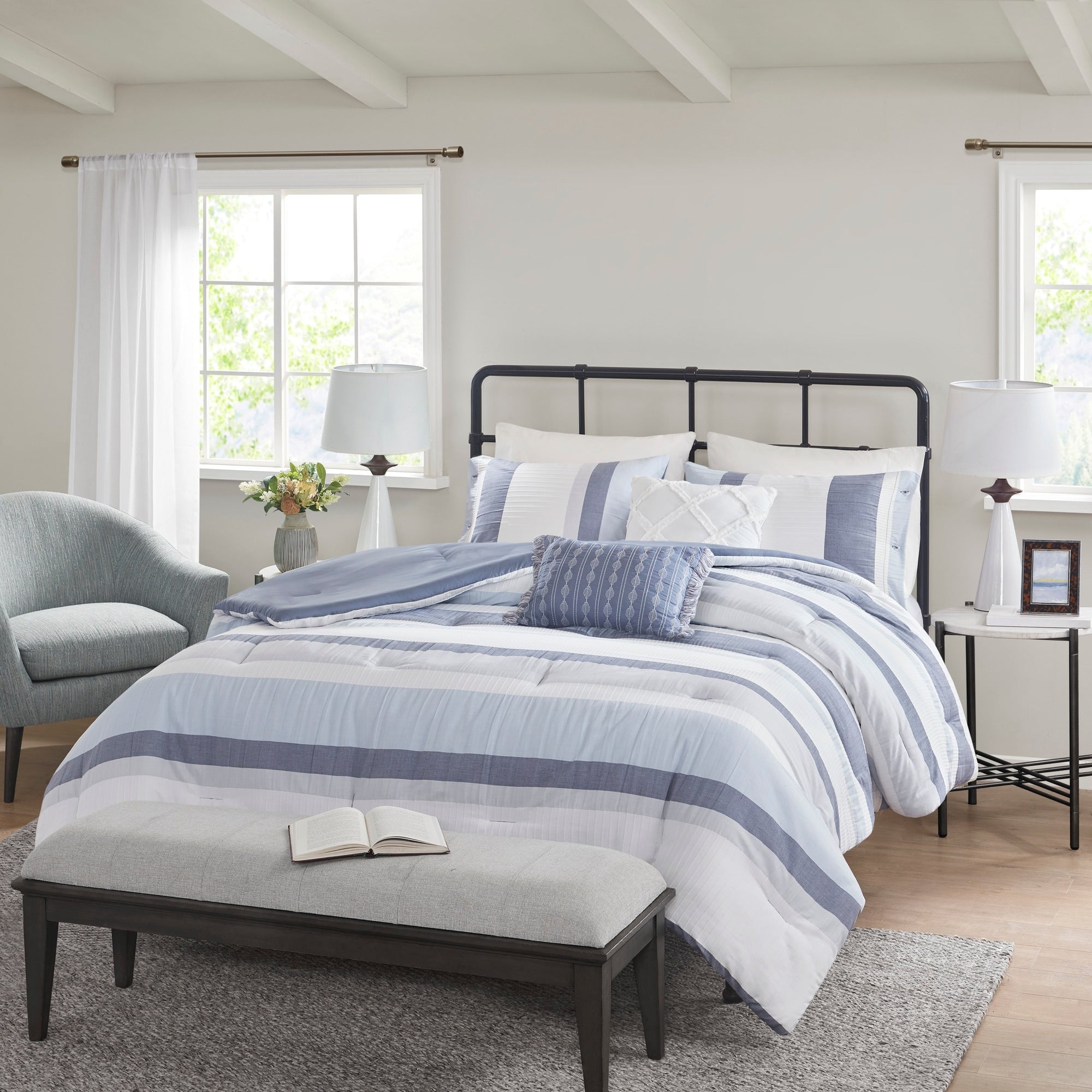 Parure de lit Madison Park Levi's bleu/naturel 5 pièces en jacquard