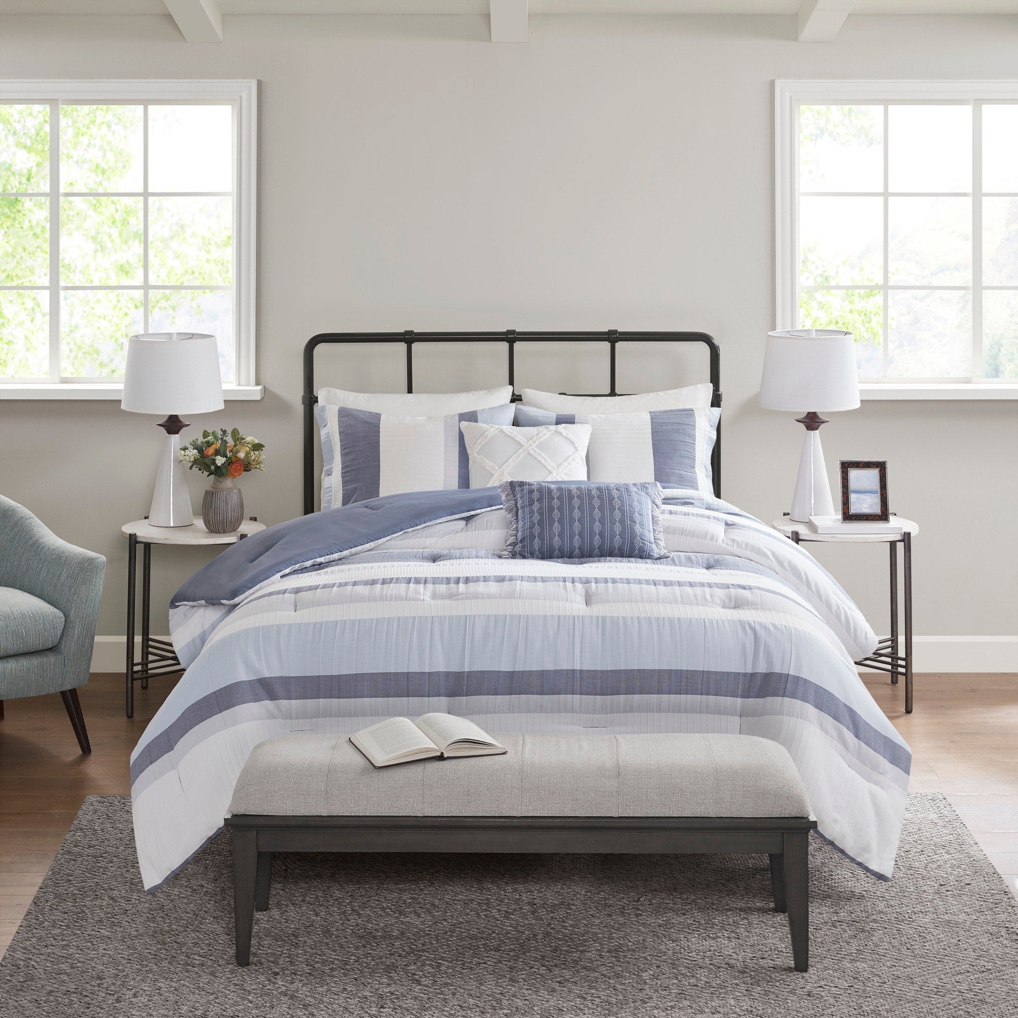 Parure de lit Madison Park Levi's bleu/naturel 5 pièces en jacquard