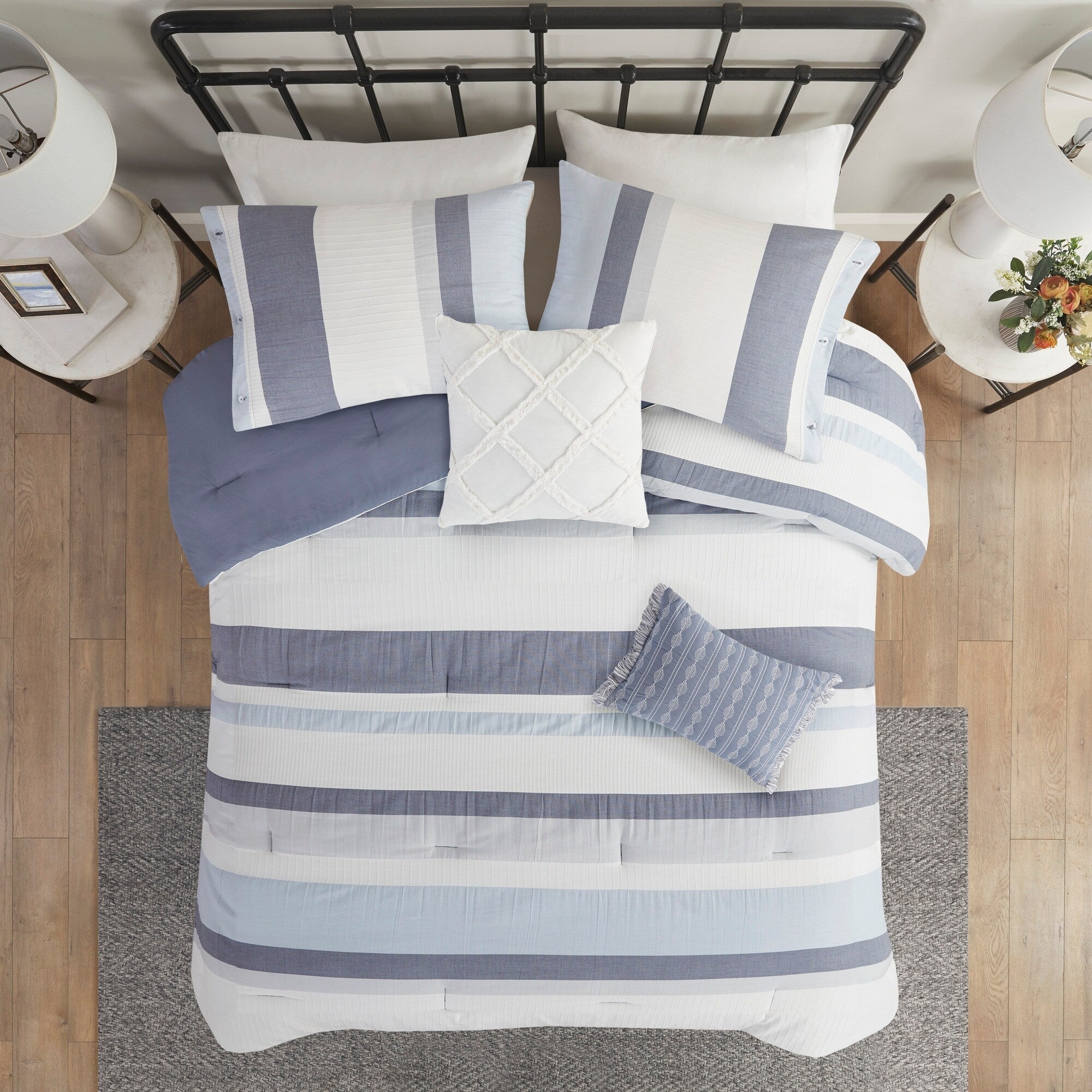 Parure de lit Madison Park Levi's bleu/naturel 5 pièces en jacquard