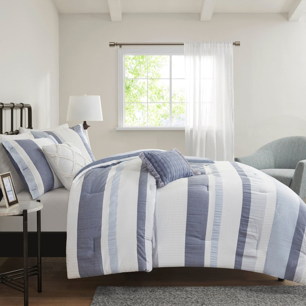 Parure de lit Madison Park Levi's bleu/naturel 5 pièces en jacquard