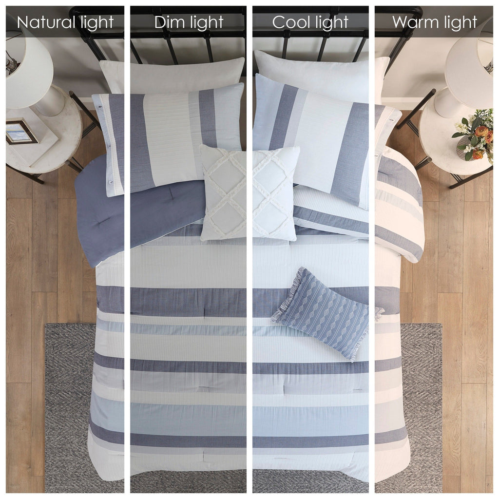 Parure de lit Madison Park Levi's bleu/naturel 5 pièces en jacquard