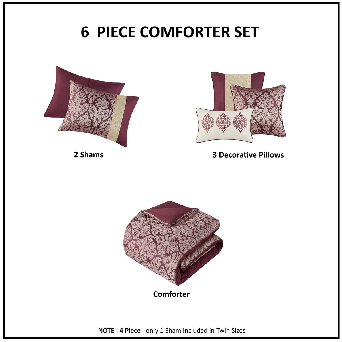 Madison Park Lily Ensemble de couette jacquard 6 pièces avec coussins décoratifs
