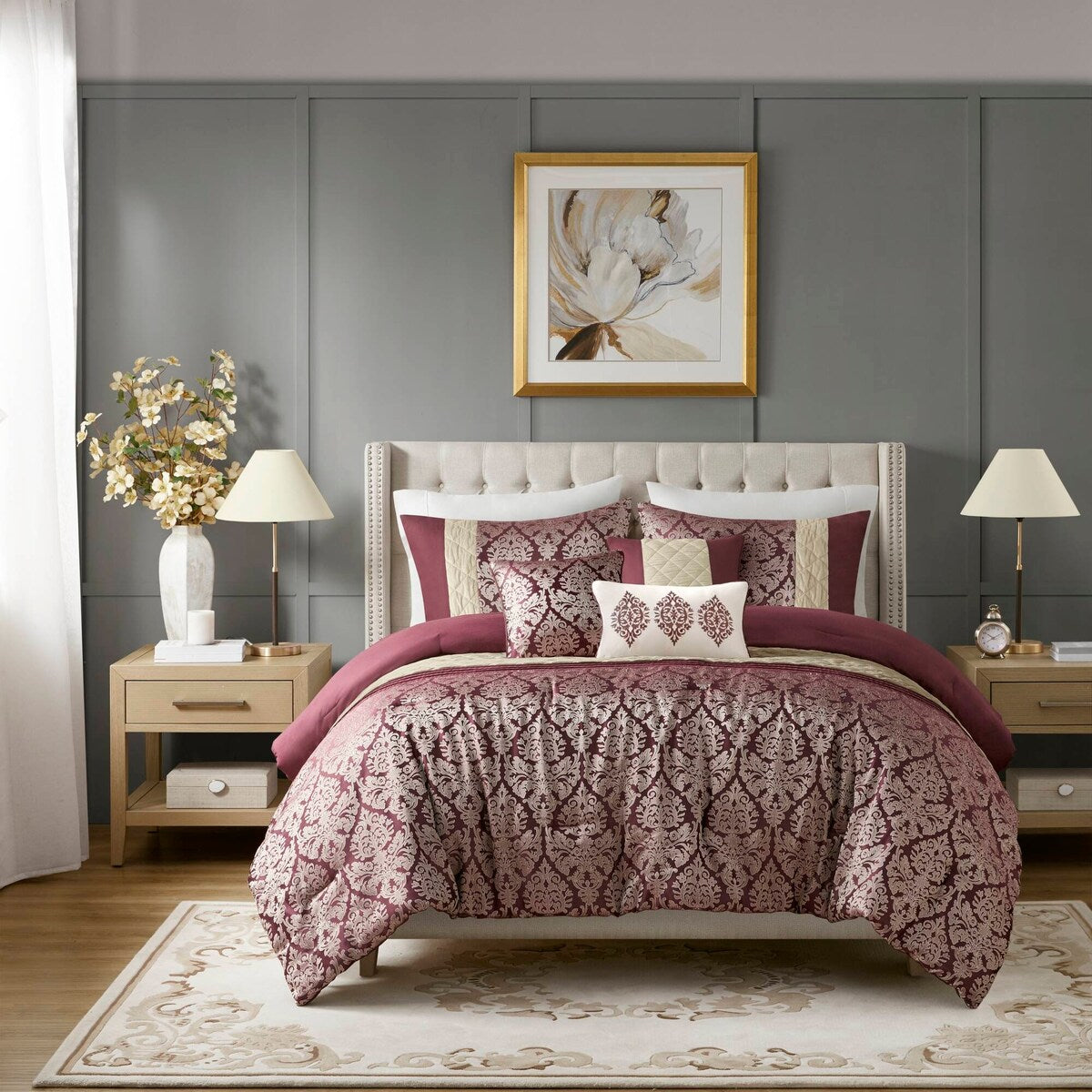 Madison Park Lily Ensemble de couette jacquard 6 pièces avec coussins décoratifs