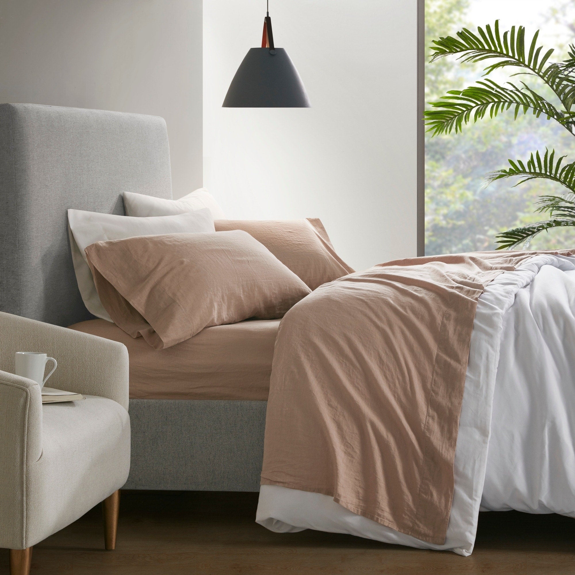 Ensemble de draps Madison Park en lin mélangé 4 pièces