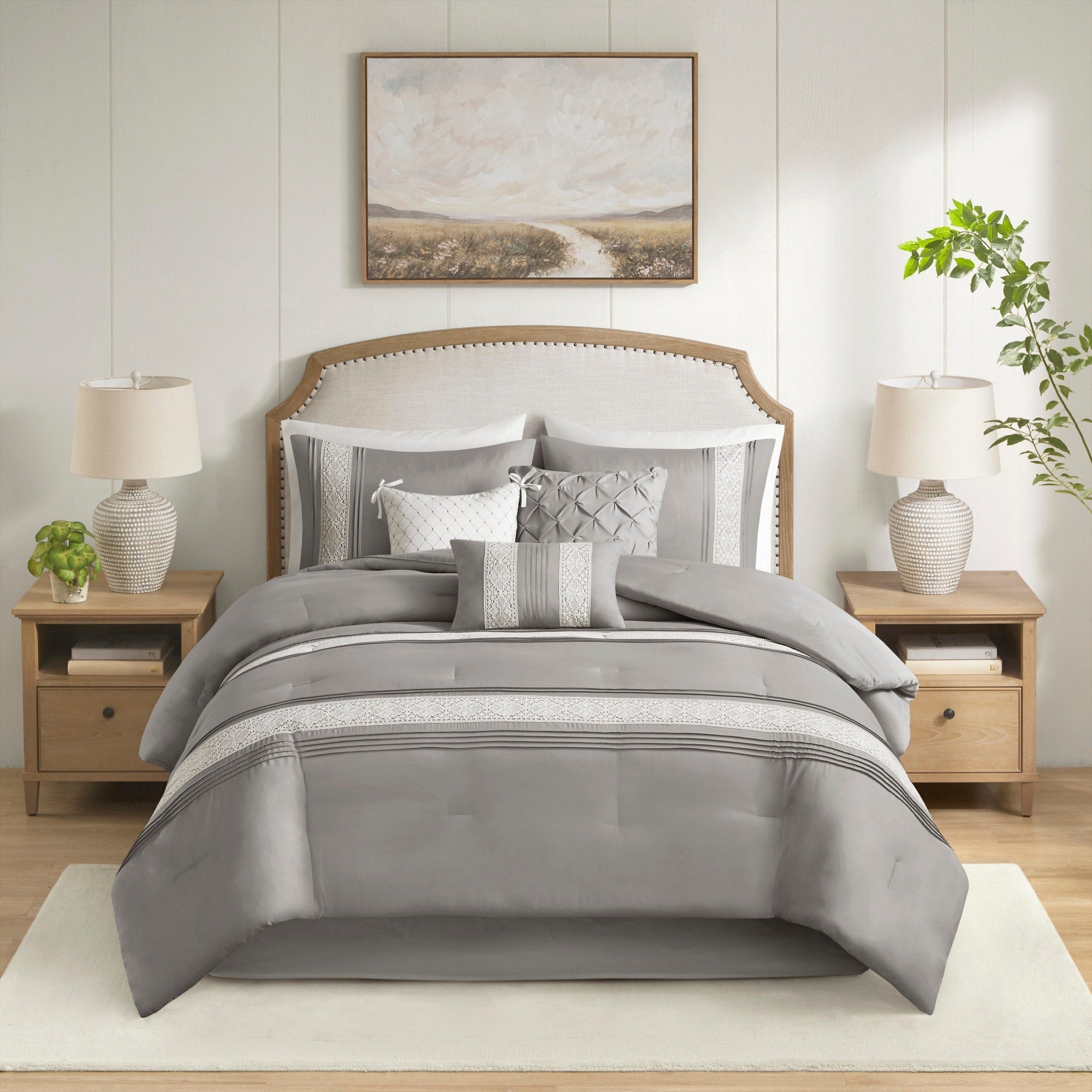 Madison Park Marla Ensemble de couette 7 pièces avec bordure en dentelle et coussins décoratifs