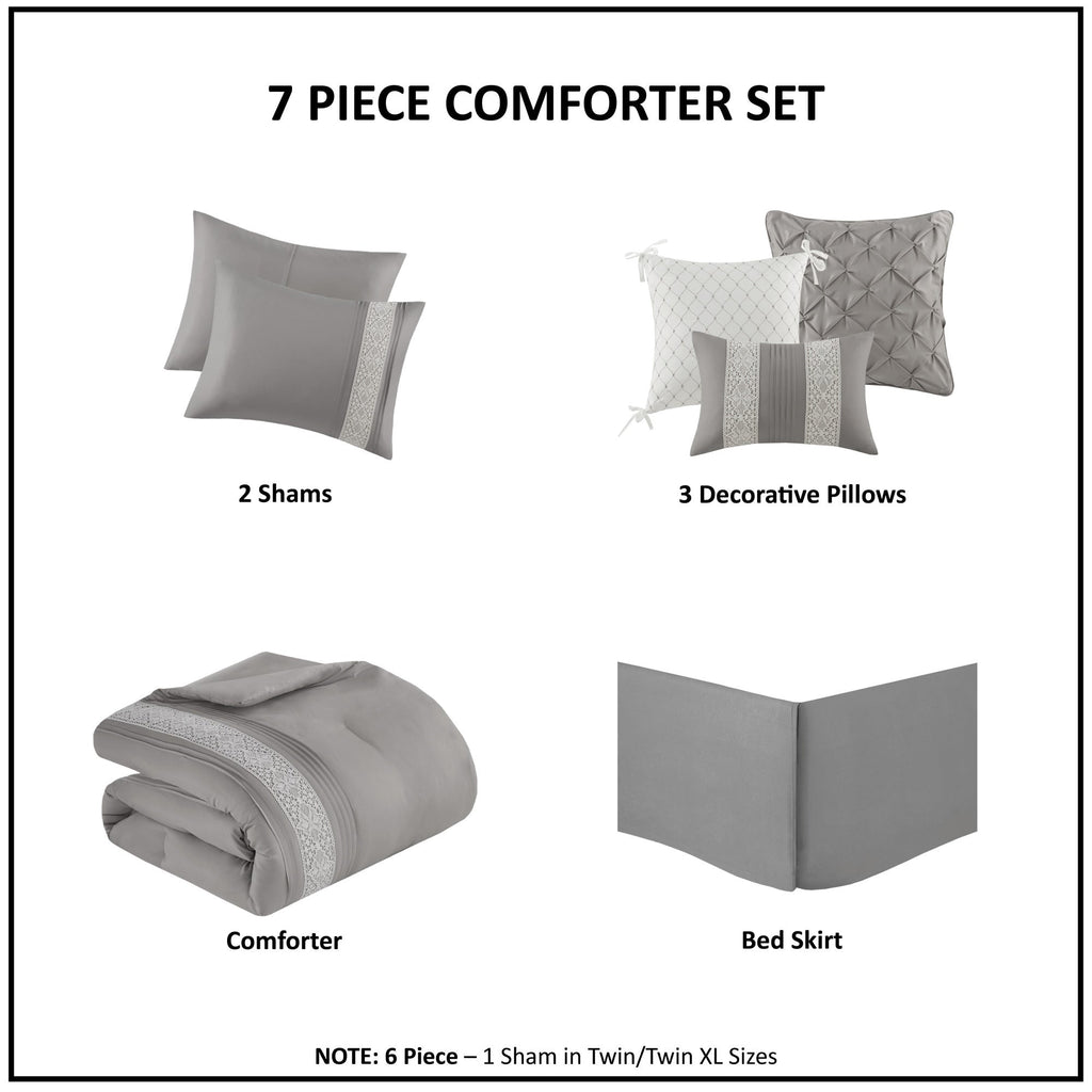 Madison Park Marla Ensemble de couette 7 pièces avec bordure en dentelle et coussins décoratifs