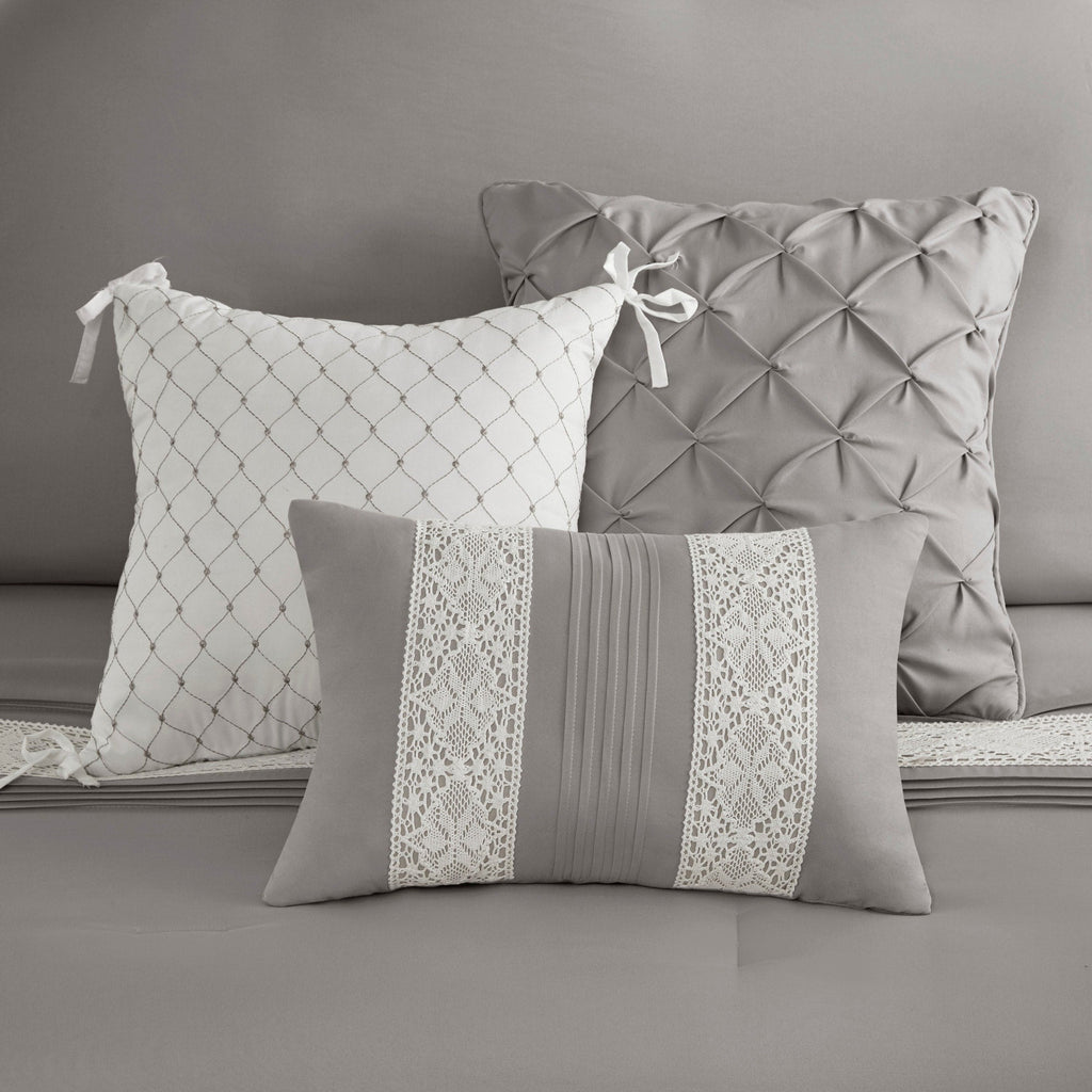 Madison Park Marla Ensemble de couette 7 pièces avec bordure en dentelle et coussins décoratifs