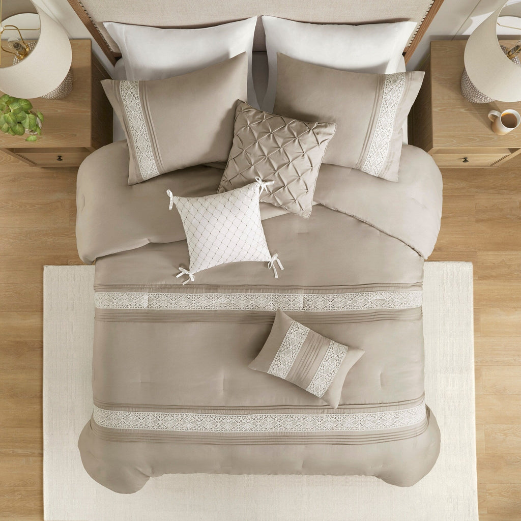 Madison Park Marla Ensemble de couette 7 pièces avec bordure en dentelle et coussins décoratifs