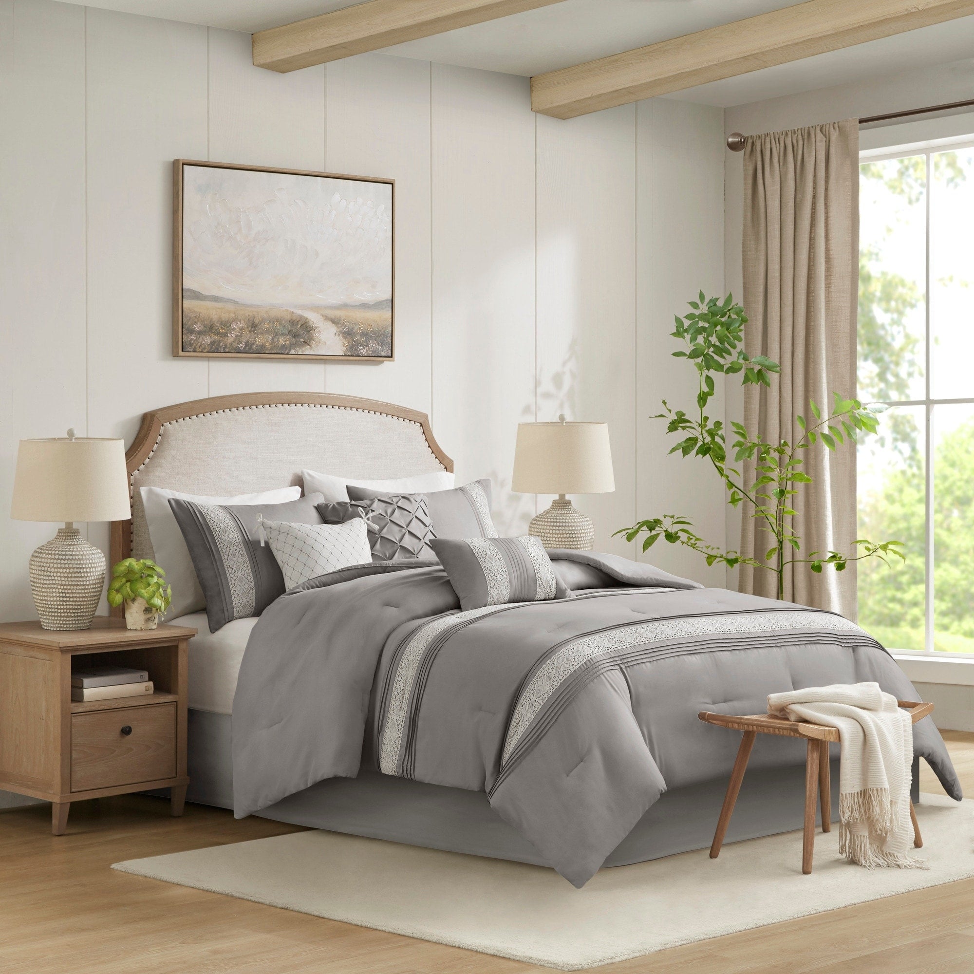 Madison Park Marla Ensemble de couette 7 pièces avec bordure en dentelle et coussins décoratifs