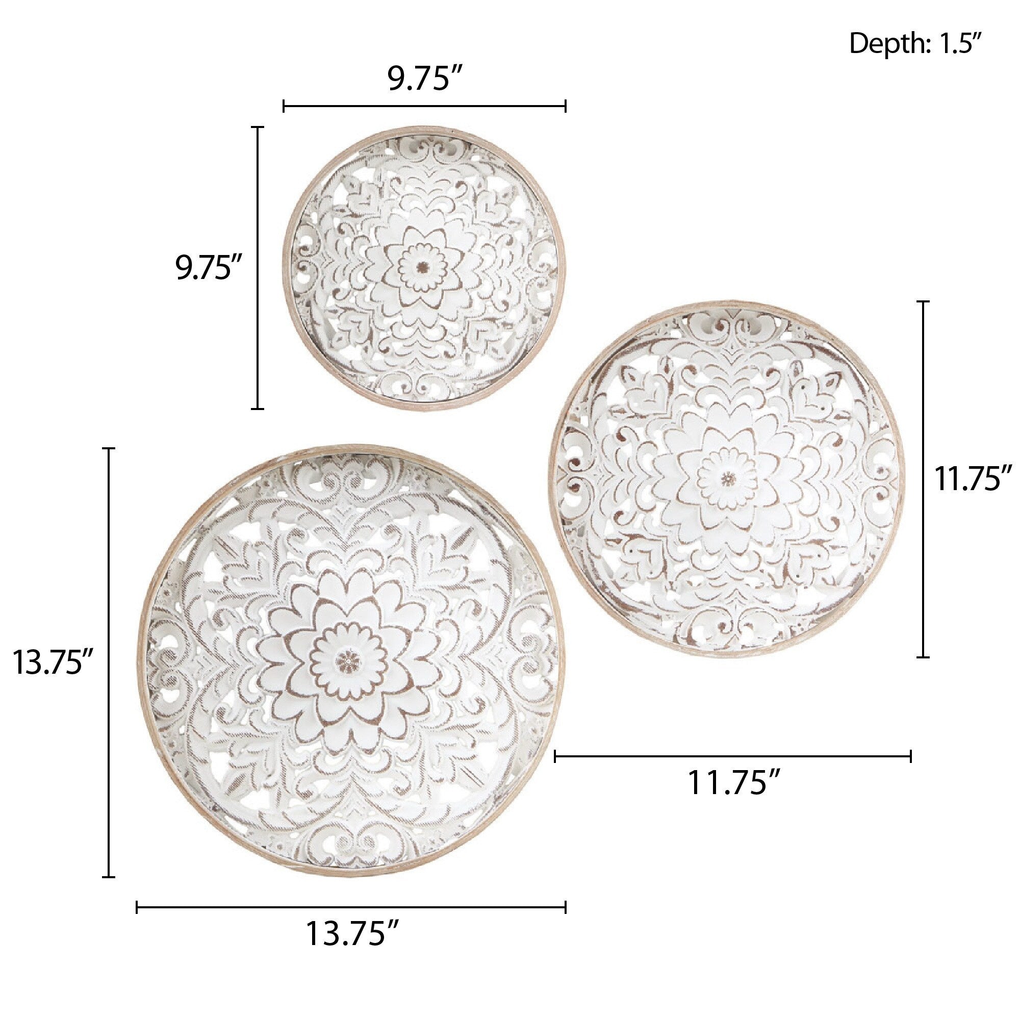 Ensemble de 3 décorations murales en bois sculpté à motif floral blanc vieilli Madison Park Medallion Trio